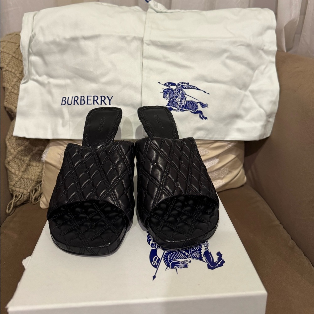 Burberry Black Quilted Slide Sandals